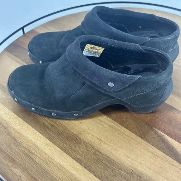 Merrell Black Suede Performance Footwear Clogs With Studded Details Womens - Picture 3 of 10